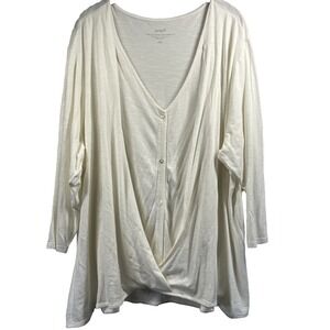 J Jill Pure Jill Cotton Cross Front Top 3X Plus Solid Ivory 3/4‎ Sleeve Stretch